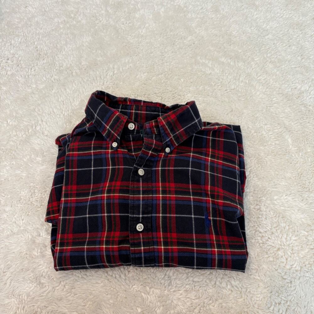 Polo Ralph Lauren Mens Plaid Shirt L Navy Red Preppy Country Club School Casual
